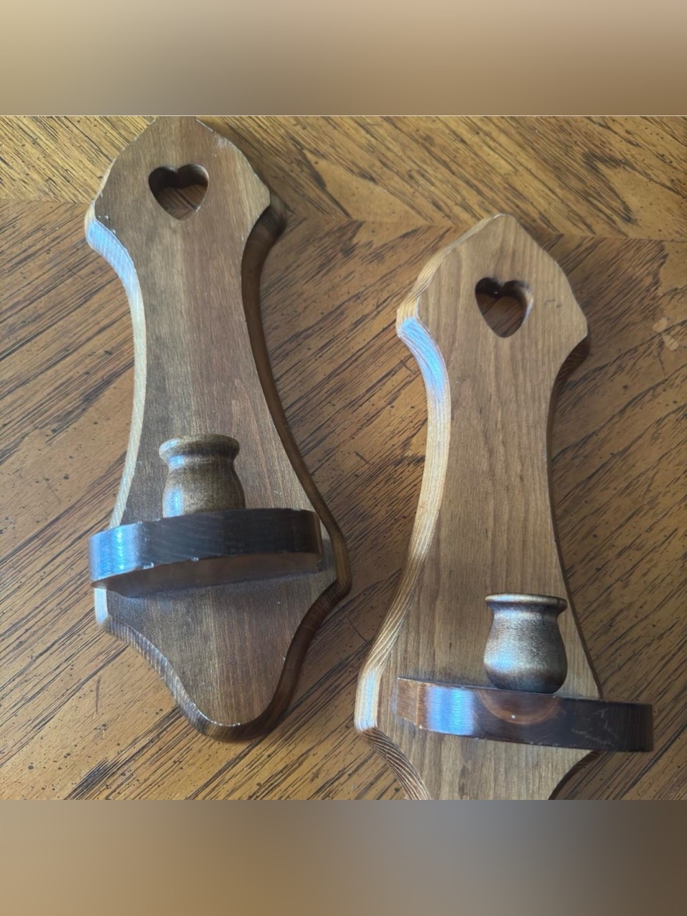 Vintage 1960s Wooden Heart Wall Sconces – Pair | Rustic Farmhouse Cottagecore